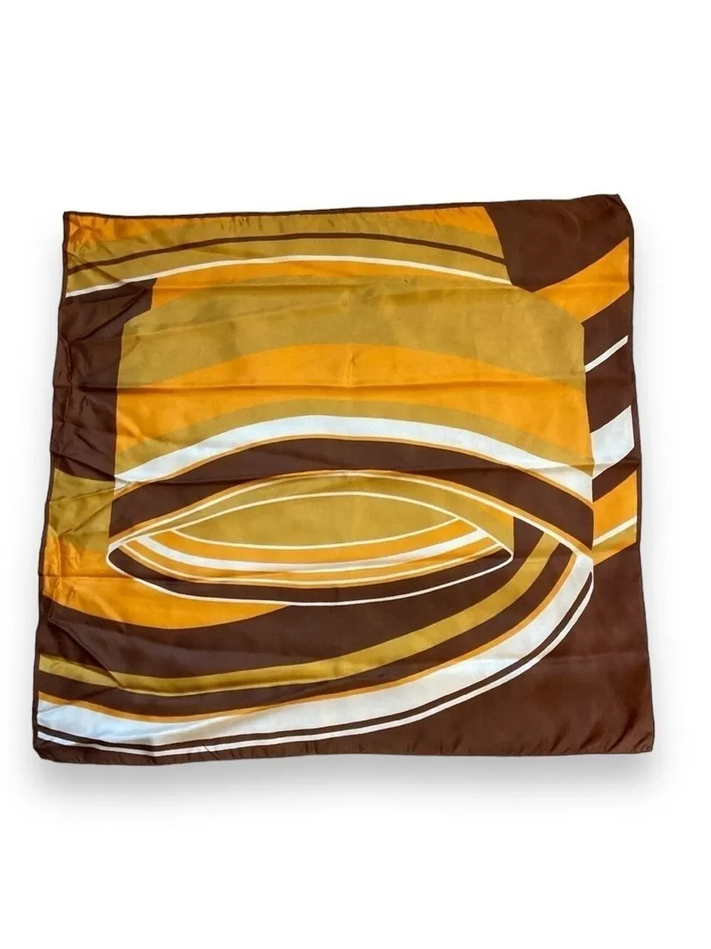 Vintage Scarf France Square Abstract Brown, Orange & Gold